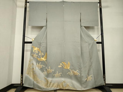 平和屋着物●豪華色留袖　駒刺繍　飛鶴楓文　暈し染め　金彩　正絹　逸品　AABI4405ck
