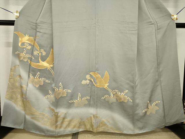 平和屋着物●豪華色留袖　駒刺繍　飛鶴楓文　暈し染め　金彩　正絹　逸品　AABI4405ck