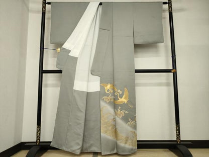 平和屋着物●豪華色留袖　駒刺繍　飛鶴楓文　暈し染め　金彩　正絹　逸品　AABI4405ck