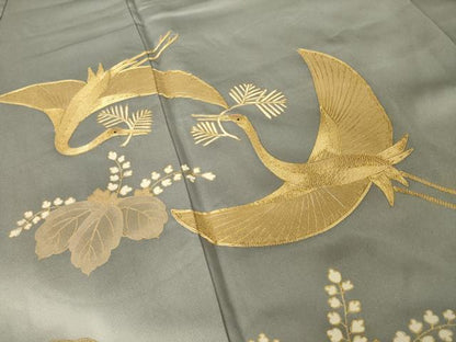 平和屋着物●豪華色留袖　駒刺繍　飛鶴楓文　暈し染め　金彩　正絹　逸品　AABI4405ck