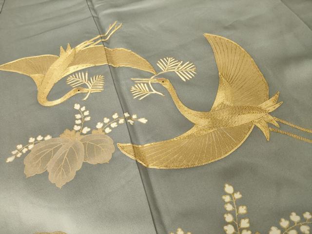 平和屋着物●豪華色留袖　駒刺繍　飛鶴楓文　暈し染め　金彩　正絹　逸品　AABI4405ck