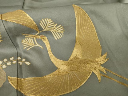 平和屋着物●豪華色留袖　駒刺繍　飛鶴楓文　暈し染め　金彩　正絹　逸品　AABI4405ck