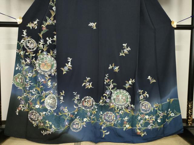 平和屋着物●訪問着　更紗花鳥丸文　南蛮船　金彩　正絹　逸品　AABI4406ck