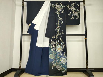 平和屋着物●訪問着　更紗花鳥丸文　南蛮船　金彩　正絹　逸品　AABI4406ck