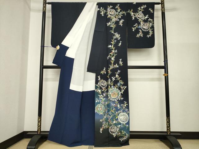 平和屋着物●訪問着　更紗花鳥丸文　南蛮船　金彩　正絹　逸品　AABI4406ck