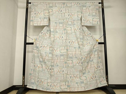 平和屋着物●本場小千谷紬　人物文　正絹　逸品　未使用　AABI4408ck