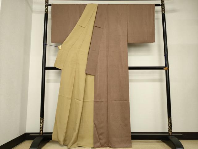 平和屋着物●江戸小紋　角通し　リバーシブル　色無地　桑染色　正絹　逸品　AABI4411ck