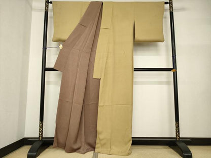 平和屋着物●江戸小紋　角通し　リバーシブル　色無地　桑染色　正絹　逸品　AABI4411ck