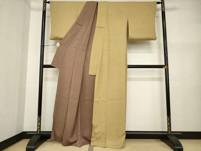 平和屋着物●江戸小紋　角通し　リバーシブル　色無地　桑染色　正絹　逸品　AABI4411ck
