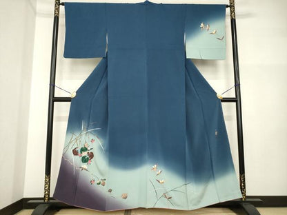 平和屋着物●染色作家　草野一騎　訪問着　枝花文　暈し染め　金彩　正絹　逸品　AABI4412ck