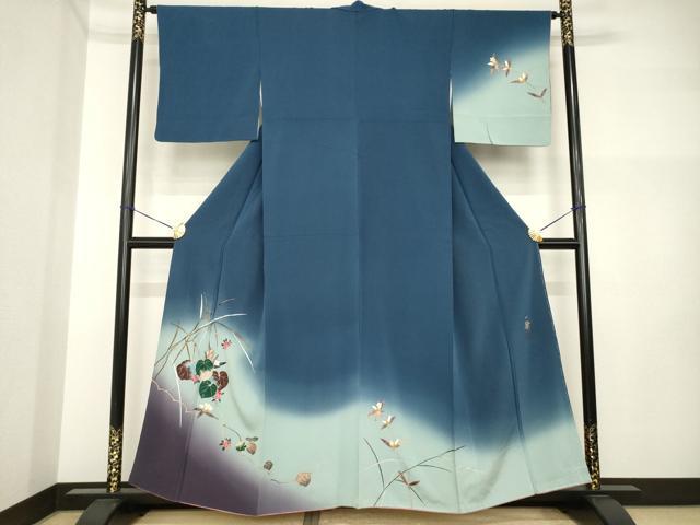 平和屋着物●染色作家　草野一騎　訪問着　枝花文　暈し染め　金彩　正絹　逸品　AABI4412ck