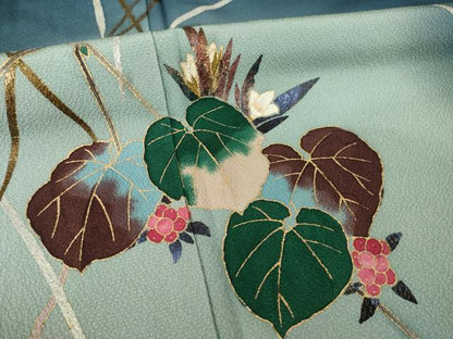 平和屋着物●染色作家　草野一騎　訪問着　枝花文　暈し染め　金彩　正絹　逸品　AABI4412ck