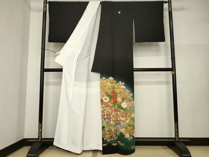平和屋着物●京友禅の第一人者　松井青々　黒留袖　駒刺繍　吉祥花文　正絹　逸品　AABI4413ck