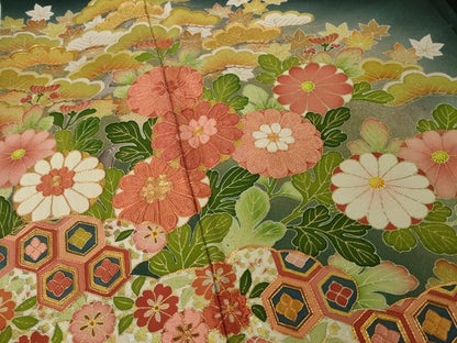 平和屋着物●京友禅の第一人者　松井青々　黒留袖　駒刺繍　吉祥花文　正絹　逸品　AABI4413ck