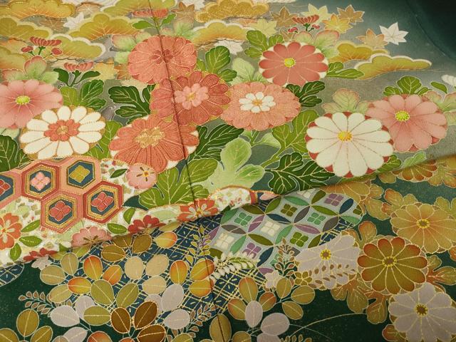 平和屋着物●京友禅の第一人者　松井青々　黒留袖　駒刺繍　吉祥花文　正絹　逸品　AABI4413ck