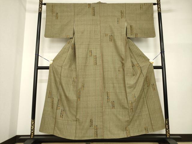 平和屋着物●上質な紬　短冊花文　正絹　逸品　AABI4415ck