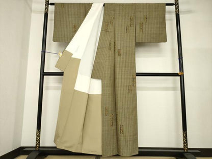 平和屋着物●上質な紬　短冊花文　正絹　逸品　AABI4415ck