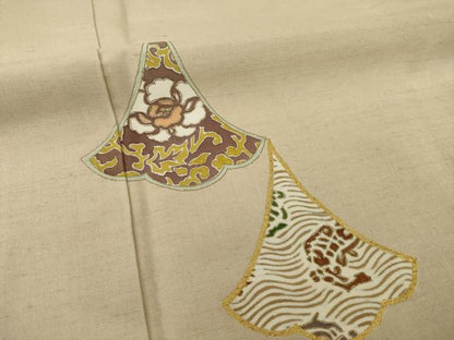 平和屋着物●創業460年・千總　訪問着　紬地　名物裂花文　金彩　正絹　逸品　AABI4416ck