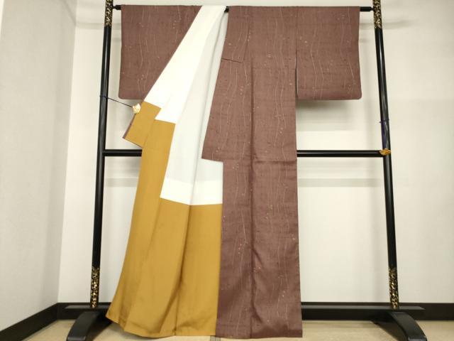 平和屋着物●上質な小紋　紬　幾何学花文　正絹　逸品　AABI4418ck