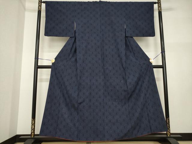 平和屋着物●結城紬　麻の葉文様　正絹　逸品　AABI4420ck