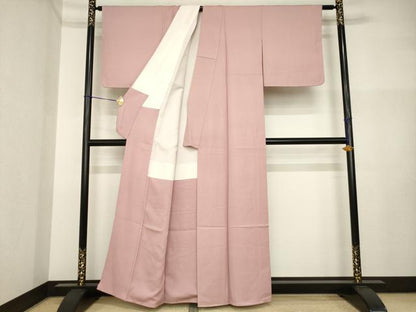 平和屋着物●上質な色無地　葉尽くし地紋　退紅色　正絹　逸品　未使用　AABI4424ck