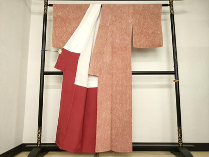 平和屋着物●上質な小紋　杢目文　地紋起こし　正絹　逸品　AABI4425ck