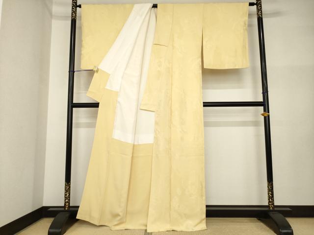 平和屋着物●上質な色無地　草花地紋　飴色　正絹　逸品　AABI4427ck