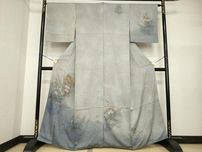 平和屋着物●訪問着　作家物　勝実　刺繍　草花文　暈し染め　金彩　正絹　逸品　AABI4428ck