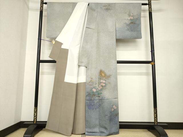 平和屋着物●訪問着　作家物　勝実　刺繍　草花文　暈し染め　金彩　正絹　逸品　AABI4428ck