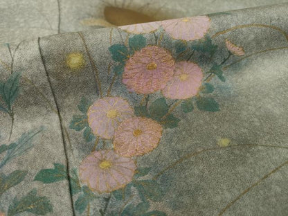平和屋着物●訪問着　作家物　勝実　刺繍　草花文　暈し染め　金彩　正絹　逸品　AABI4428ck