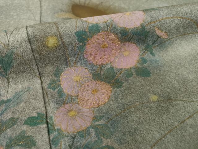 平和屋着物●訪問着　作家物　勝実　刺繍　草花文　暈し染め　金彩　正絹　逸品　AABI4428ck