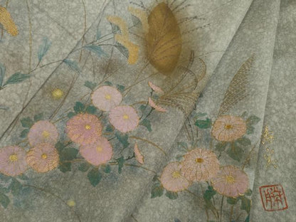平和屋着物●訪問着　作家物　勝実　刺繍　草花文　暈し染め　金彩　正絹　逸品　AABI4428ck