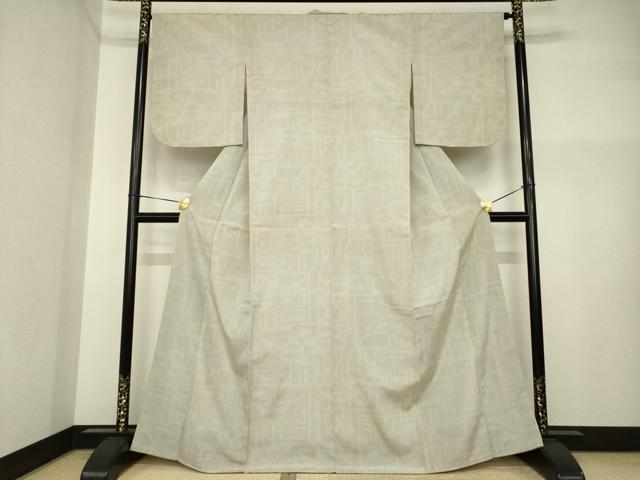 平和屋着物●本塩沢　110亀甲　幾何学文様　正絹　逸品　AABI4432ck
