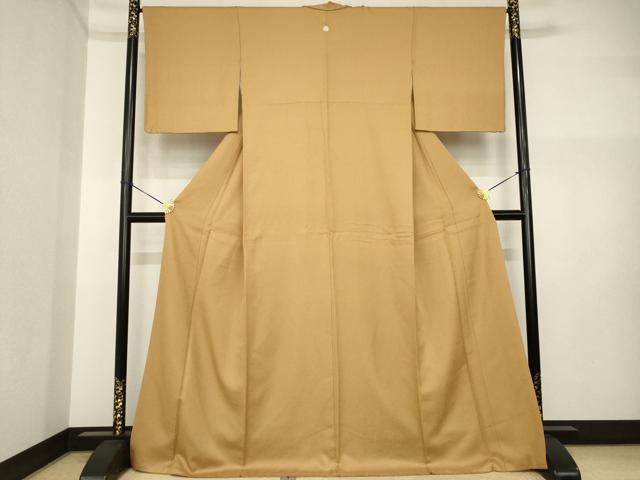 平和屋着物○上質な色無地 菊尽くし地紋 狐色 正絹 逸品 AABI4435ck