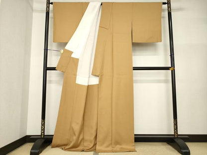 平和屋着物●上質な色無地　菊尽くし地紋　狐色　正絹　逸品　AABI4435ck