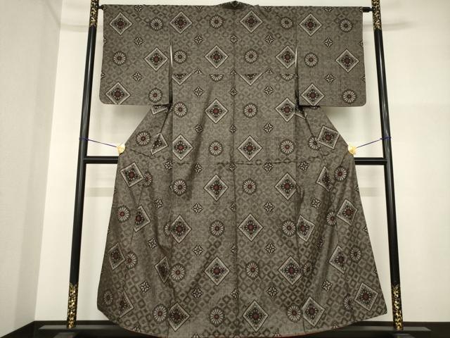 平和屋着物●本場大島紬　龍郷絣　花菱文　正絹　逸品　AABI4437ck