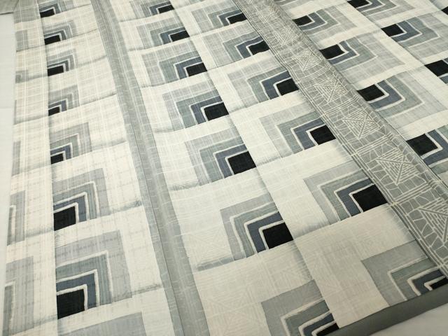 平和屋着物●男性　訪問着　幾何学文様　銀彩　キングサイズ　正絹　逸品　AABI4438ck