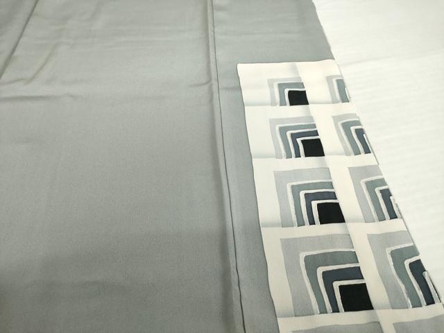 平和屋着物●男性　訪問着　幾何学文様　銀彩　キングサイズ　正絹　逸品　AABI4438ck