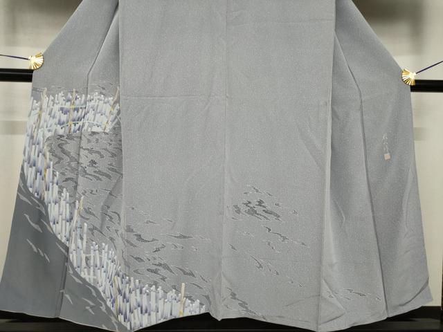 平和屋着物●鎌倉友禅　坂井教人　日本工芸会正会員　男性　訪問着　背抜き仕立て　流水文　キングサイズ　正絹　逸品　AABI4440ck