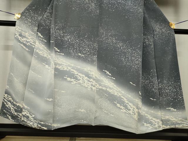 平和屋着物●男性　訪問着　背抜き仕立て　雲霞文　暈し染め　キングサイズ　正絹　逸品　AABI4441ck