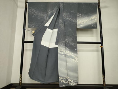 平和屋着物●男性　訪問着　背抜き仕立て　雲霞文　暈し染め　キングサイズ　正絹　逸品　AABI4441ck