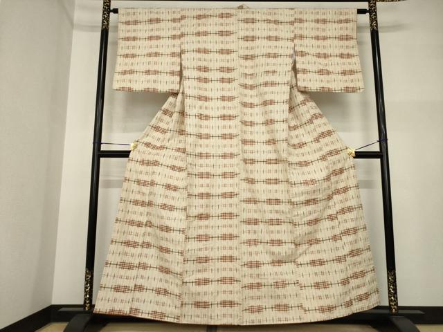 平和屋着物●上質な紬　井桁　正絹　逸品　AABI4444ck