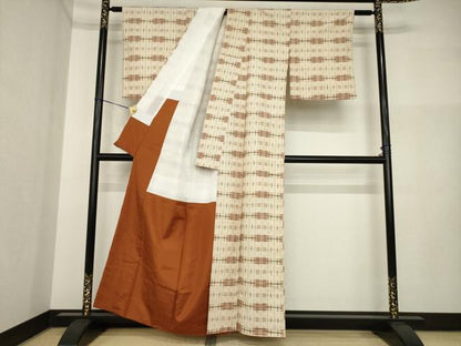 平和屋着物●上質な紬　井桁　正絹　逸品　AABI4444ck
