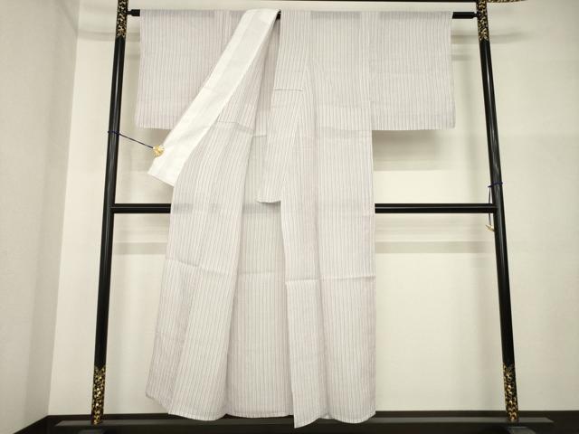 平和屋着物＊夏物　小千谷ちぢみ　縞　麻　逸品　AABI4452ck