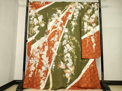 平和屋着物●豪華振袖　駒刺繍　花蝶文　金彩　正絹　逸品　AABI4454ck
