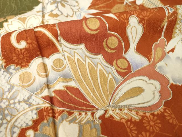 平和屋着物●豪華振袖　駒刺繍　花蝶文　金彩　正絹　逸品　AABI4454ck