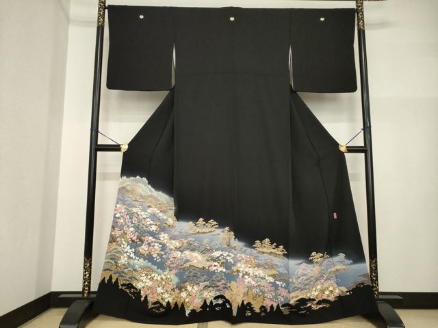平和屋着物●本加賀友禅作家　村下信幸　黒留袖　風景文　暈し染め　正絹　逸品　AABI4458ck