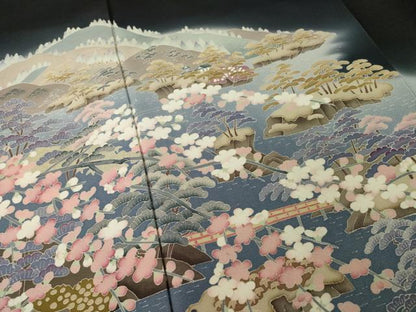 平和屋着物●本加賀友禅作家　村下信幸　黒留袖　風景文　暈し染め　正絹　逸品　AABI4458ck