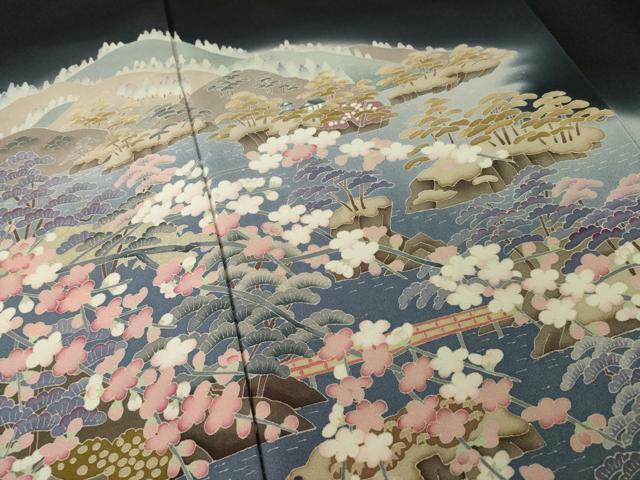 平和屋着物●本加賀友禅作家　村下信幸　黒留袖　風景文　暈し染め　正絹　逸品　AABI4458ck