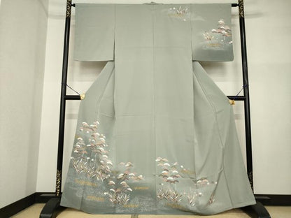 平和屋着物●訪問着　友禅　松　暈し染め　金彩　三越扱い　正絹　逸品　AABI4460ck